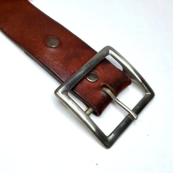 Accessories Vintage Genuine Leather Brown Belt Silver Toned Buckle